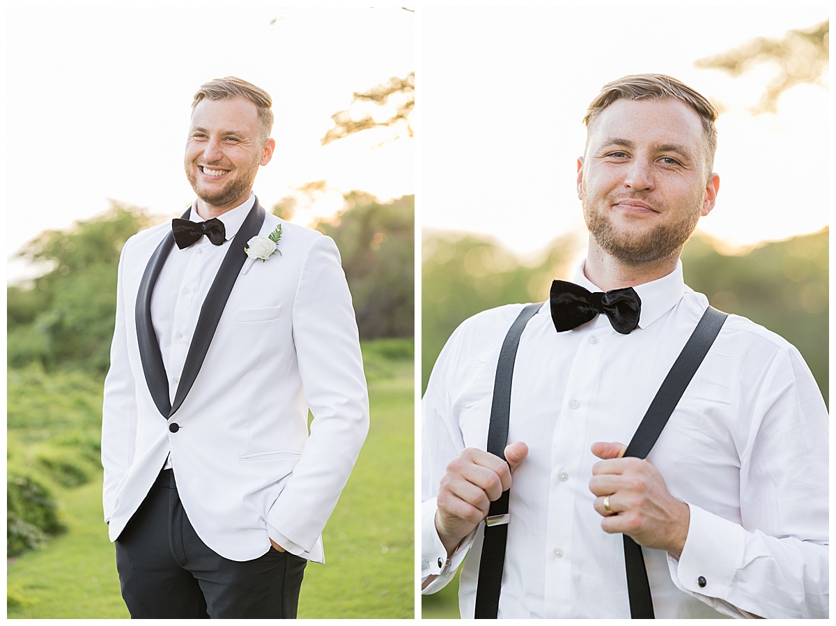A couple poses for bridal portraits