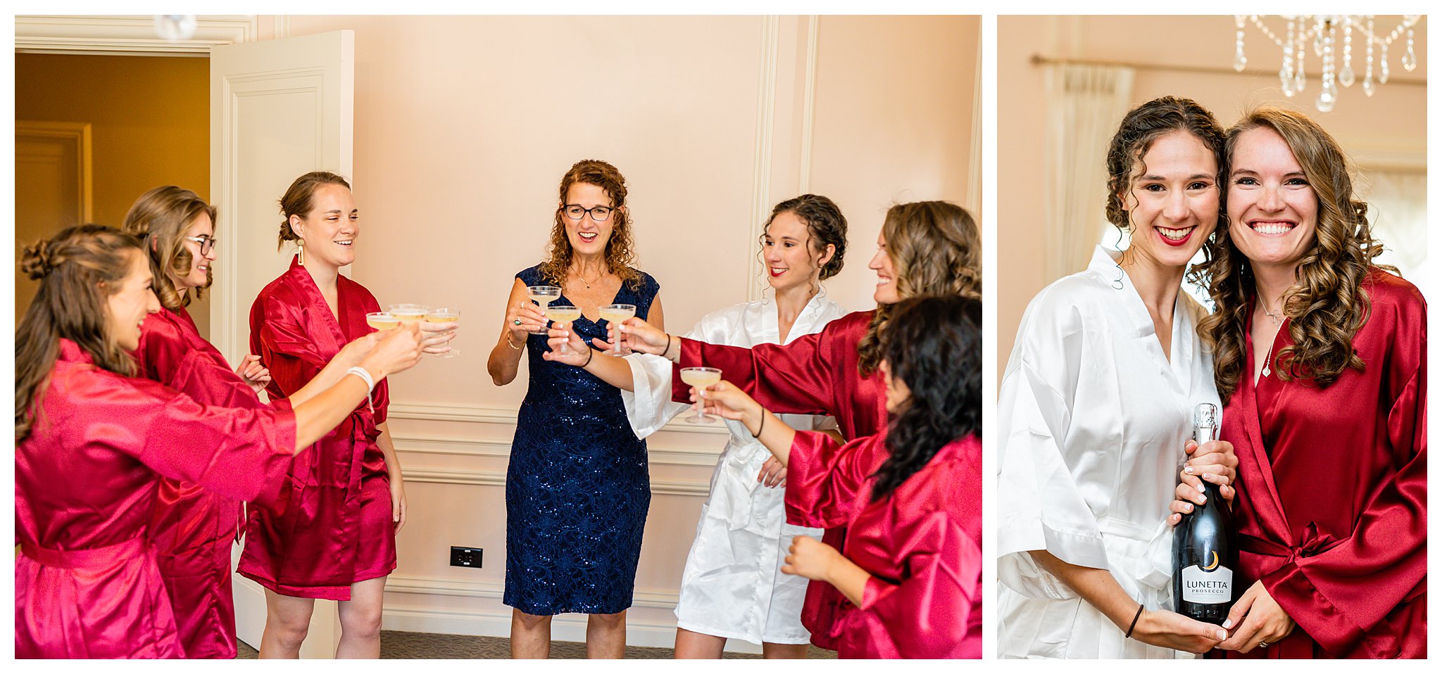 A bride toasts with her bridesmaids
