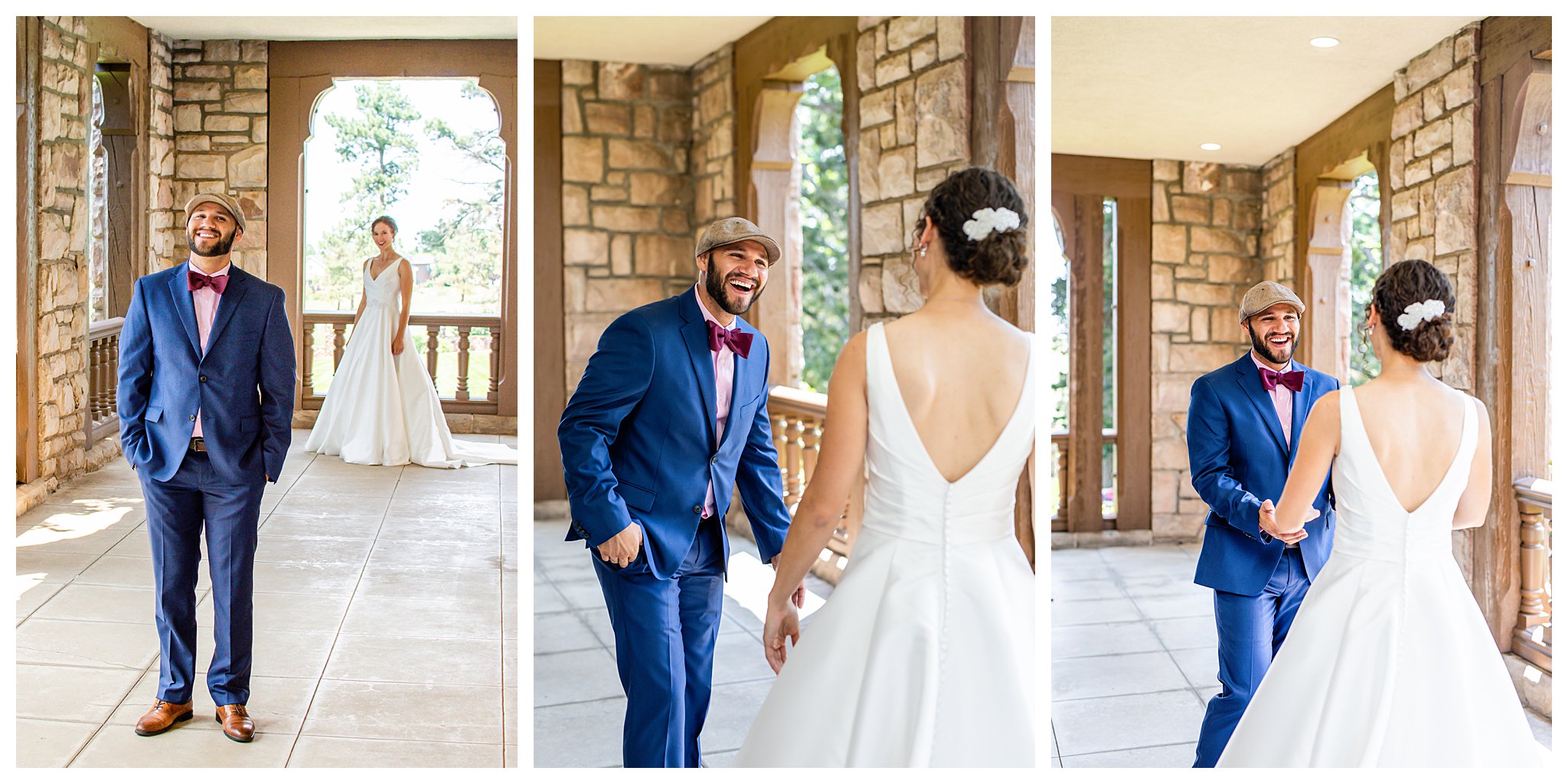 A couple has their first look as a part of their first look timeline wedding.