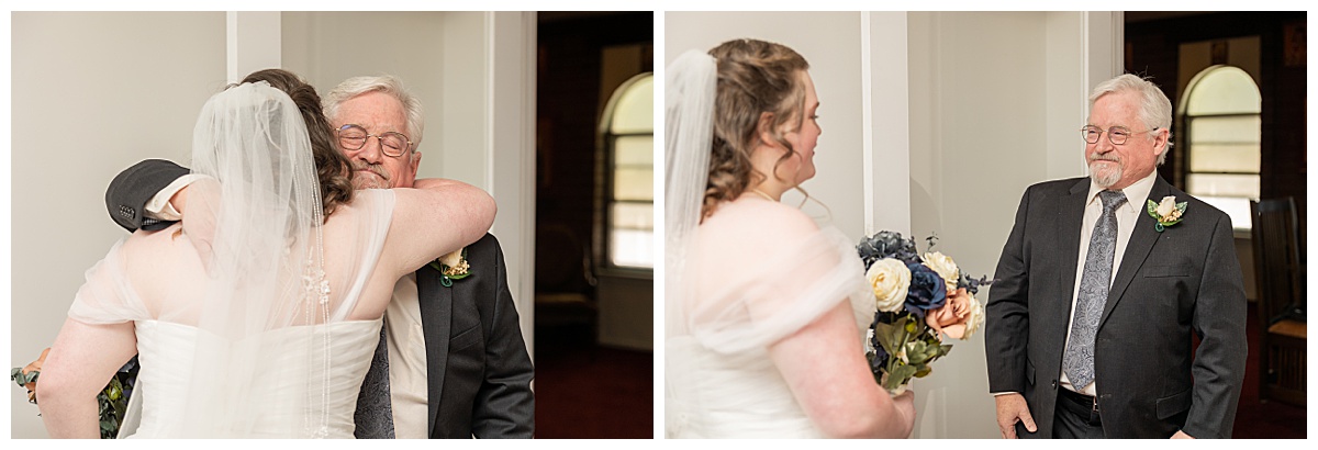 The bride and her dad have a sweet moment before the ceremony starts