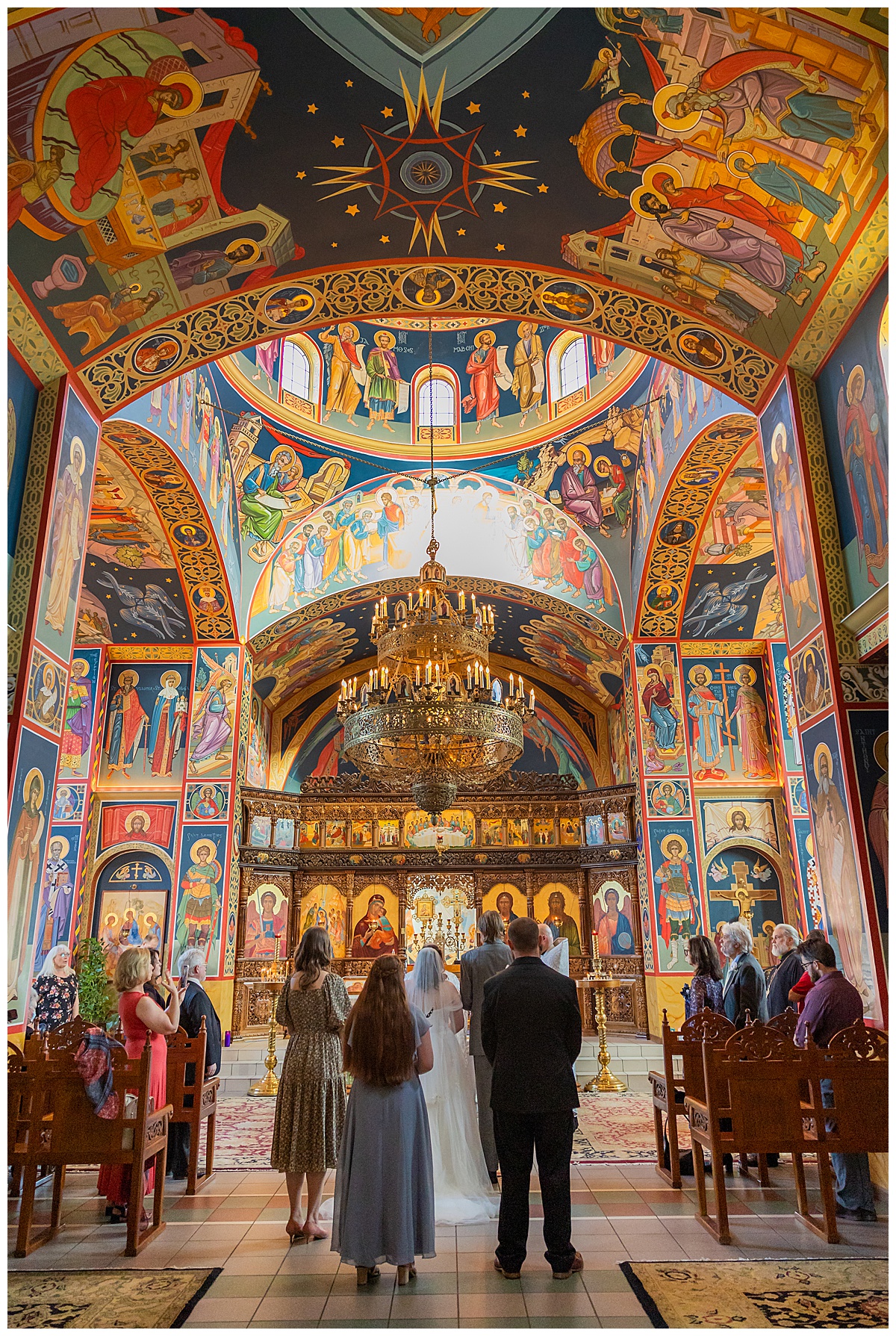 A bride and groom get married in their Orthodox wedding ceremony