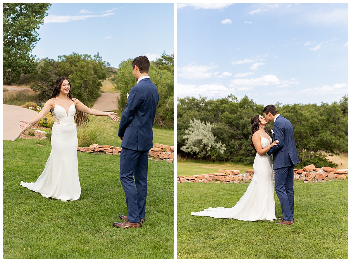 The bride and groom do their first look. 