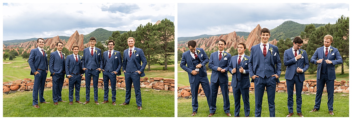 The groomsmen pose for bridal party portraits.